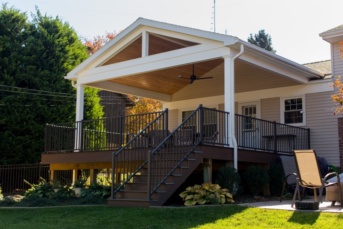 covered deck with A-frame roof