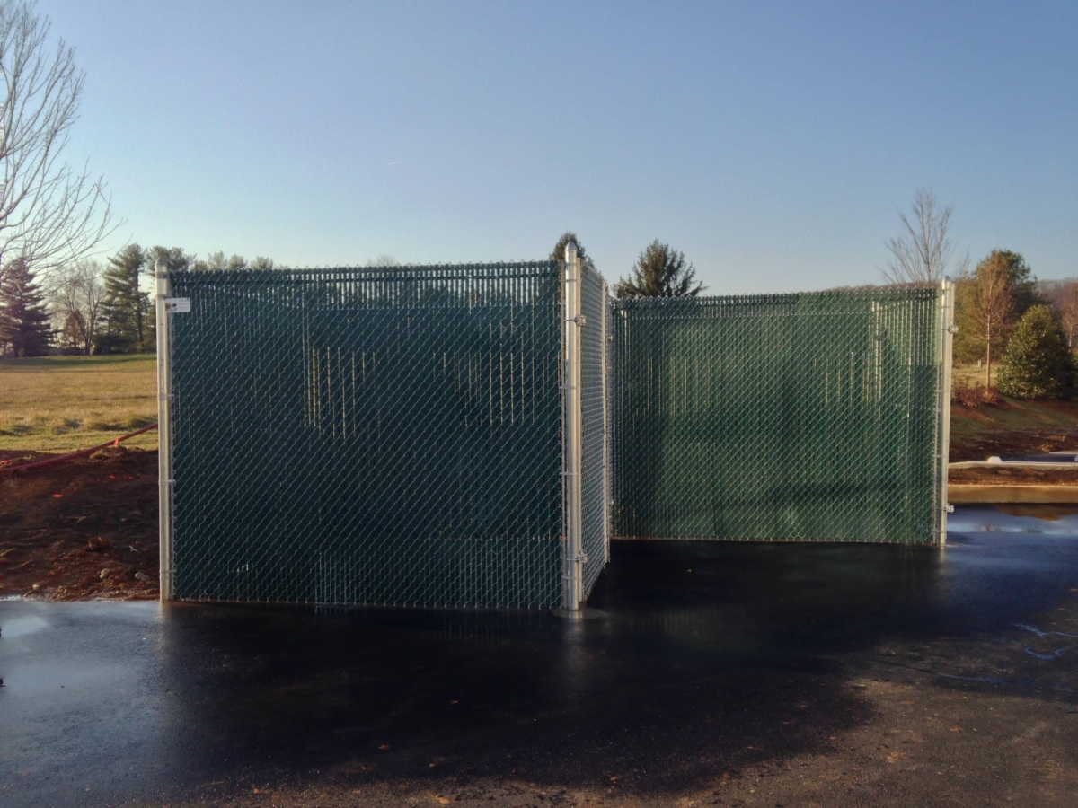 chain link dumpster enclosure with privacy slats