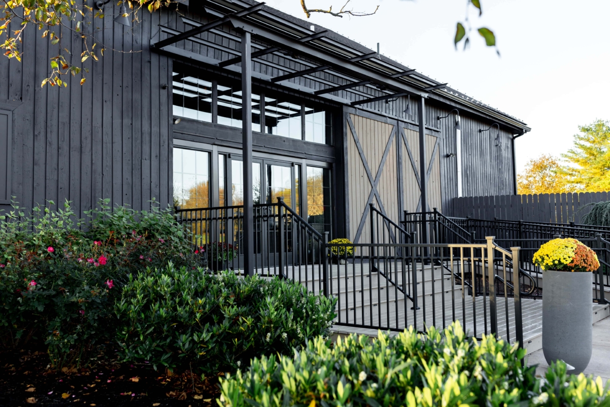black metal railing at business entrance