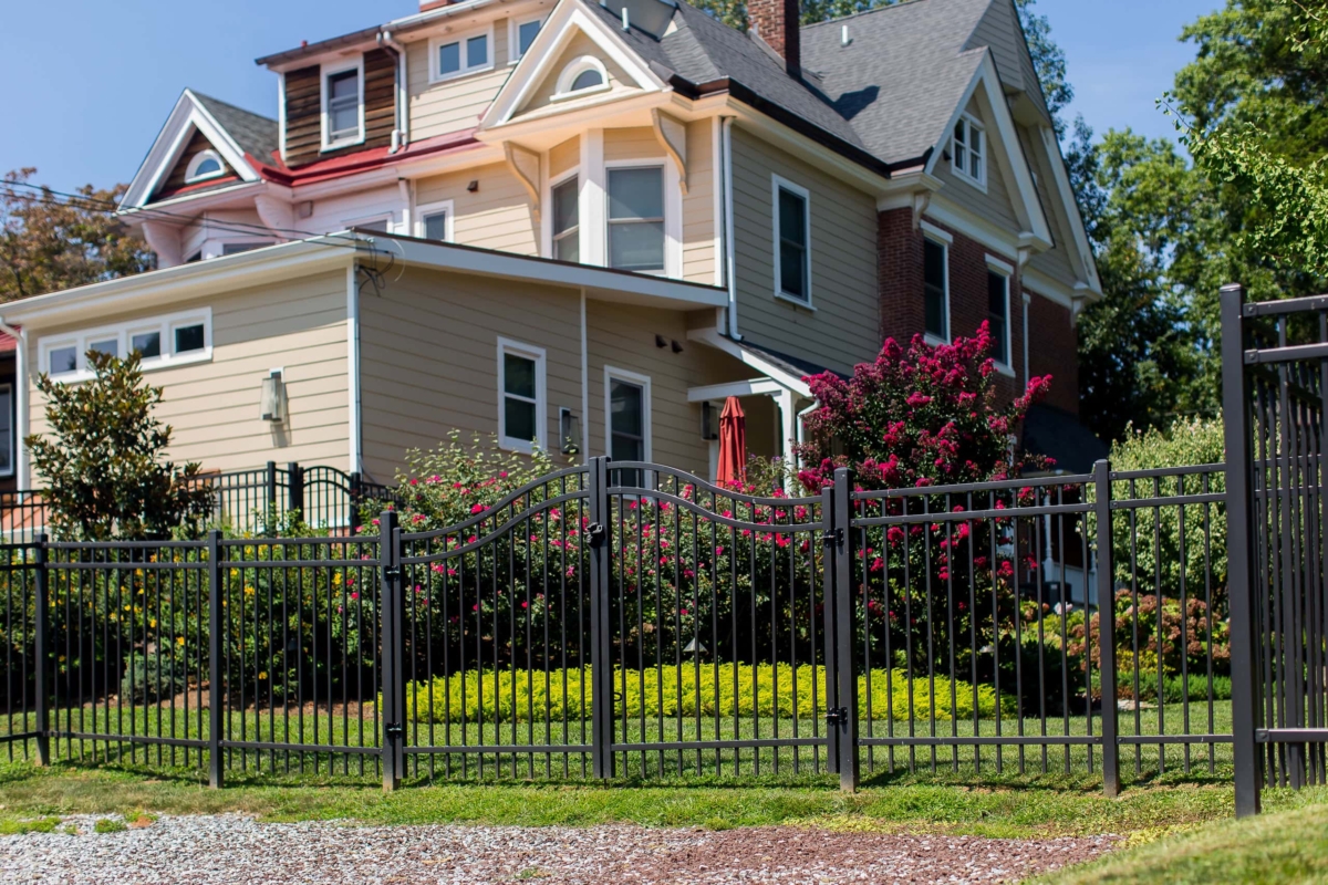 metal fence with curved double gate