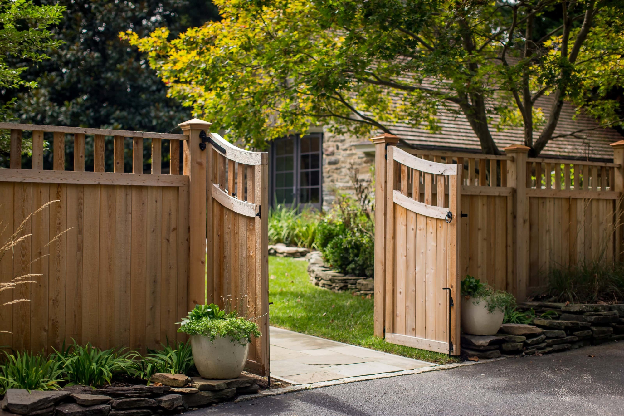 custom semi-privacy curved wood gate