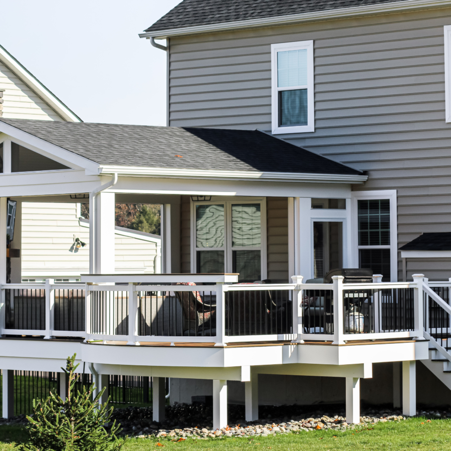 Composite deck with fireplace