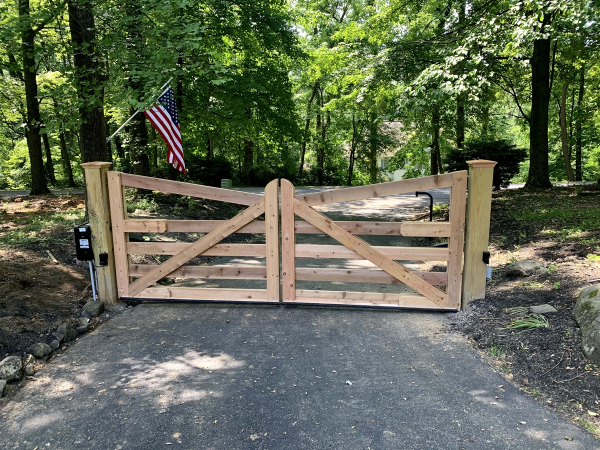 wood double driveway gate