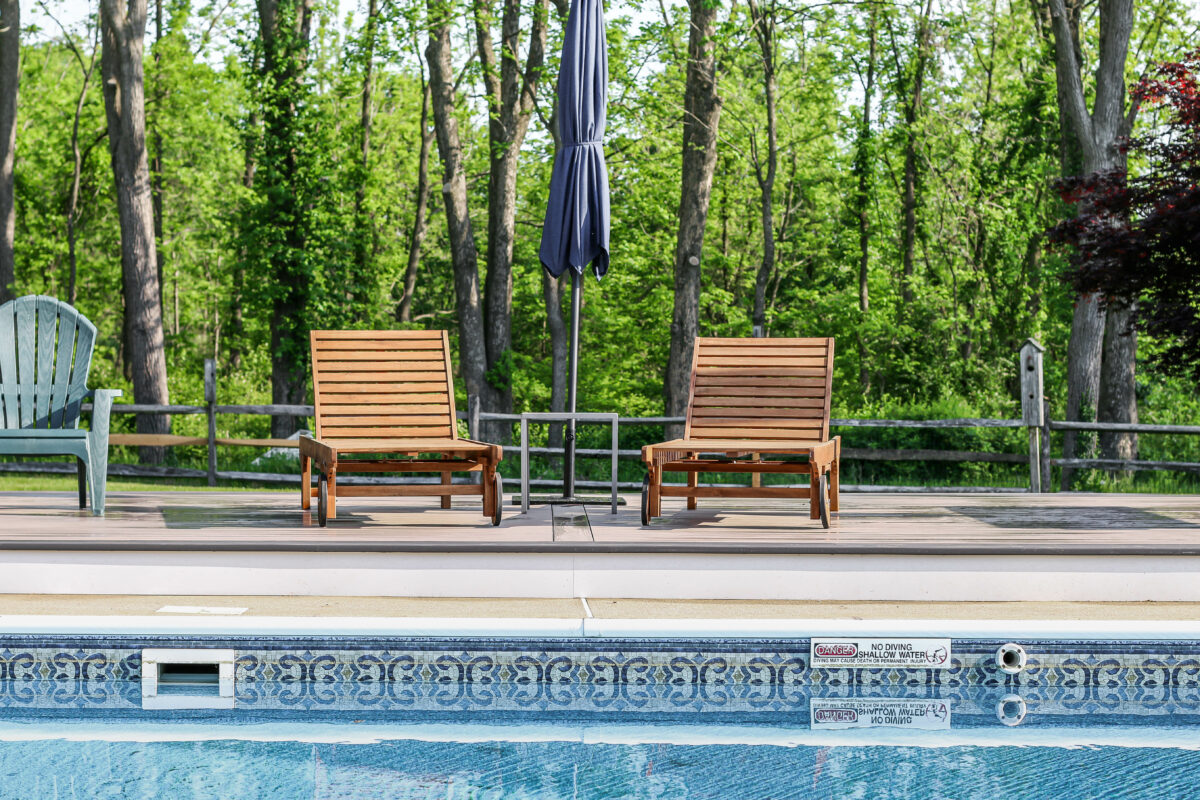 Sun Deck, TimberTech Azek Slate Gray Island Oak Wesbury Railing Black Aluminum sun deck pool deck water system