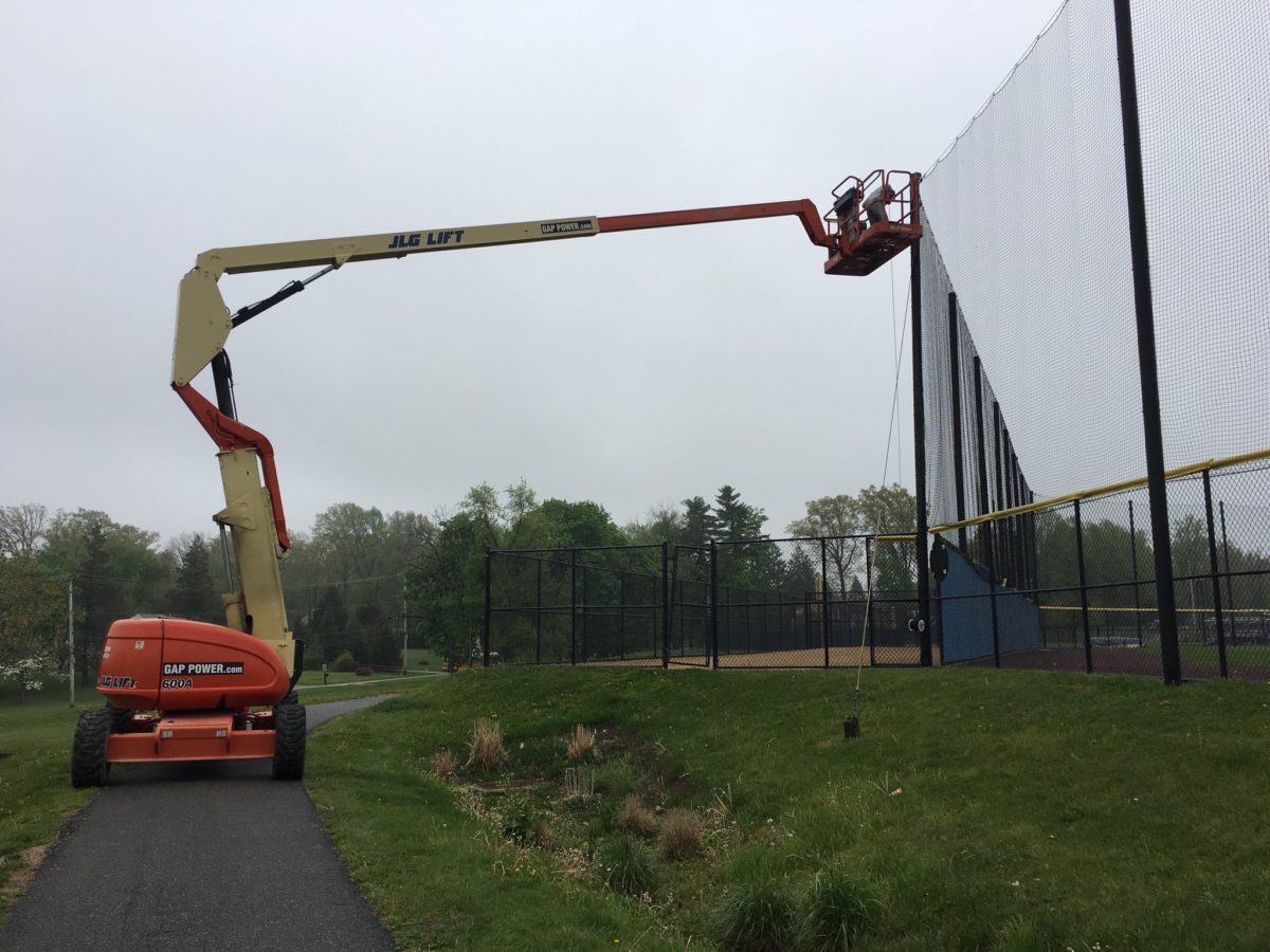 ball field chain link fence with tall ball netting