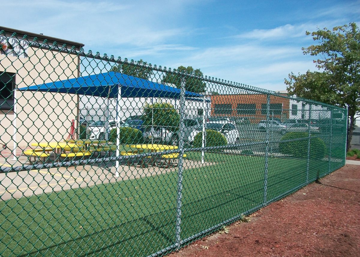 Chain link fence around playground