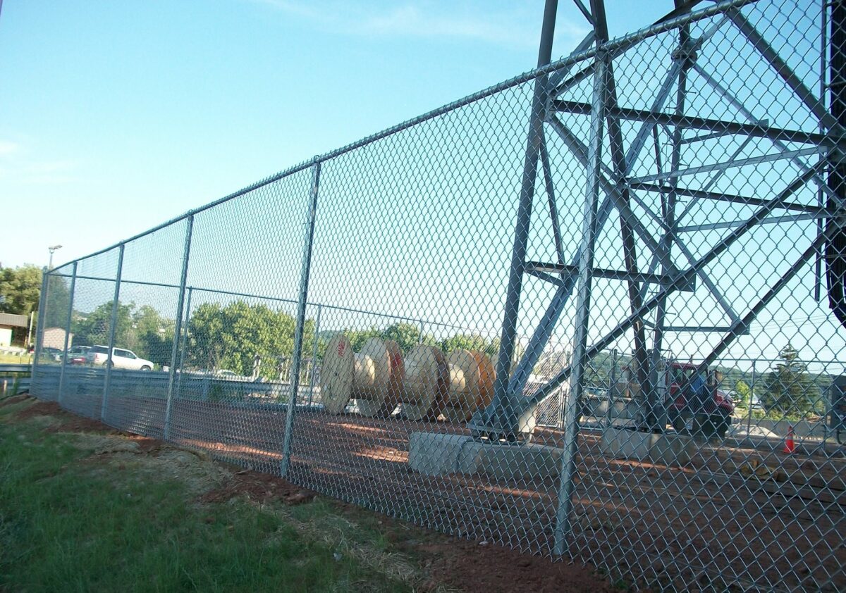 Chain link fence around tower