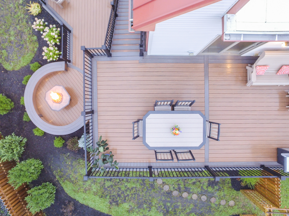 two level deck with furniture