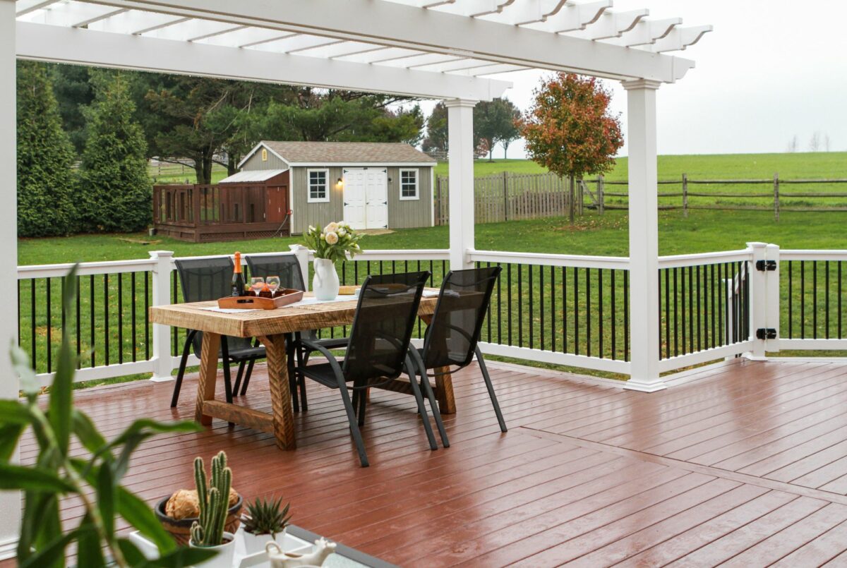 deck with chairs and patio table