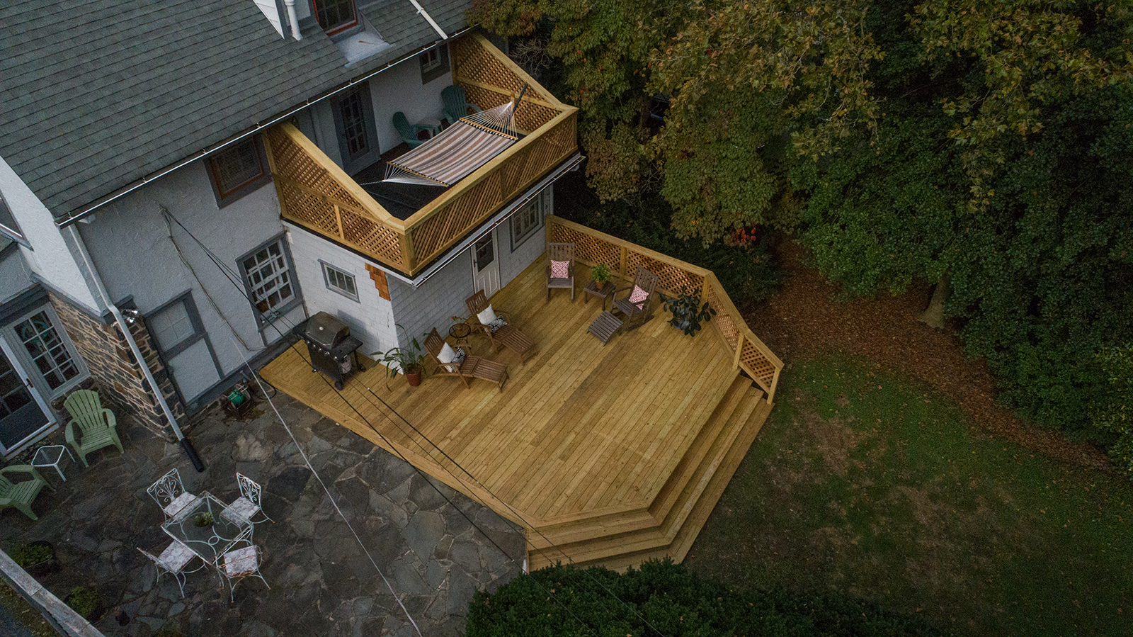 aerial two wood decks