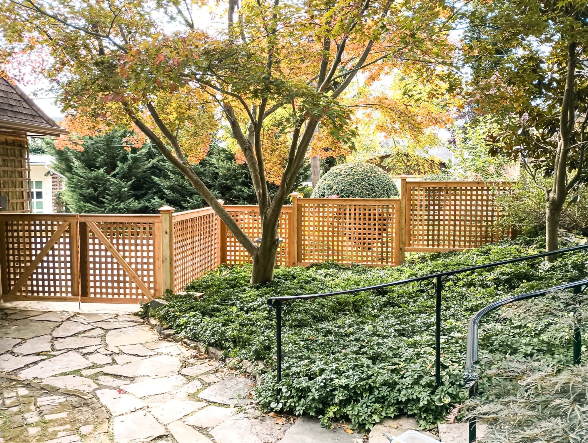 wood fence with latticework