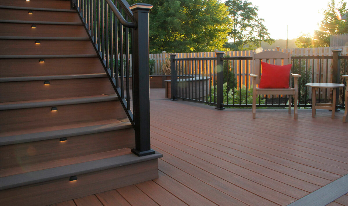 Deck and outdoor stairs built with composite lumber