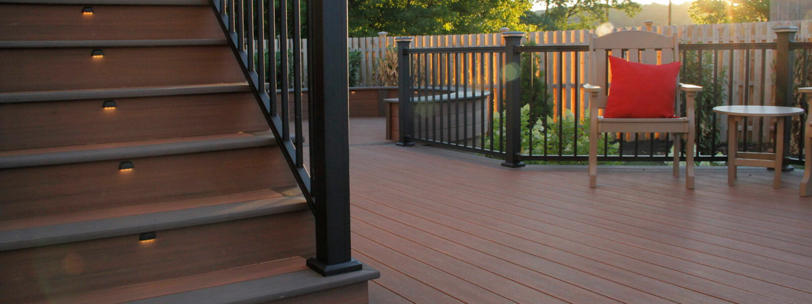Deck and outdoor stairs built with composite lumber