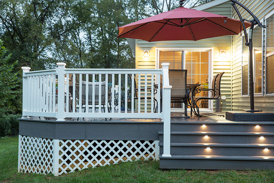 Umbrellas around deckpatio furniture