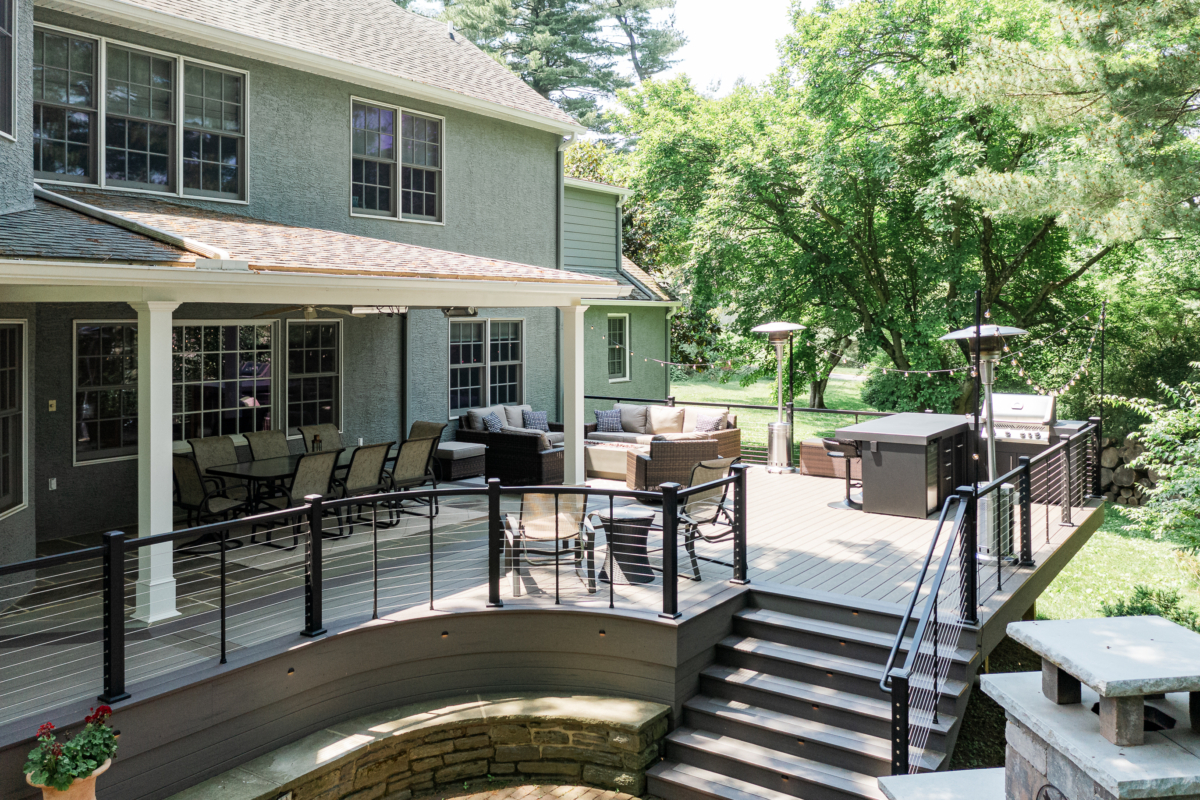 Curved Deck With Cable Railing - Gladwyne, PA - Integrous Fences and Decks